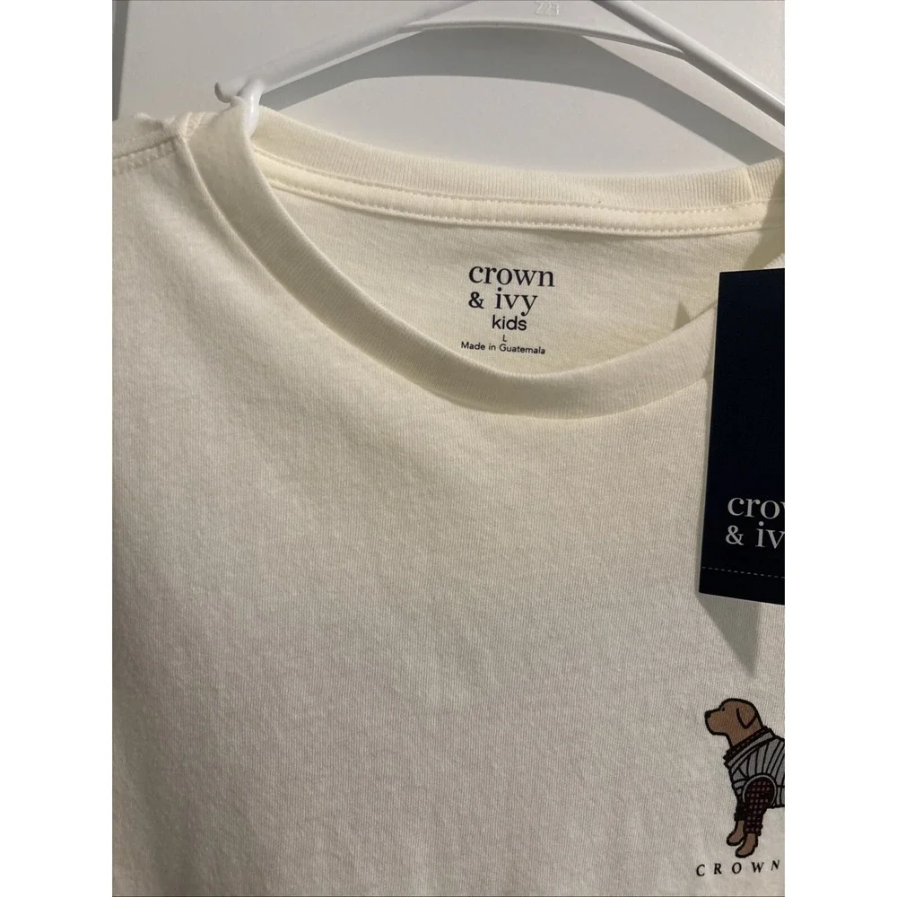 Crown & Ivy Kids Size L Long Sleeve T-shirt DOG WITH SWEATER‎ NWT LARGE